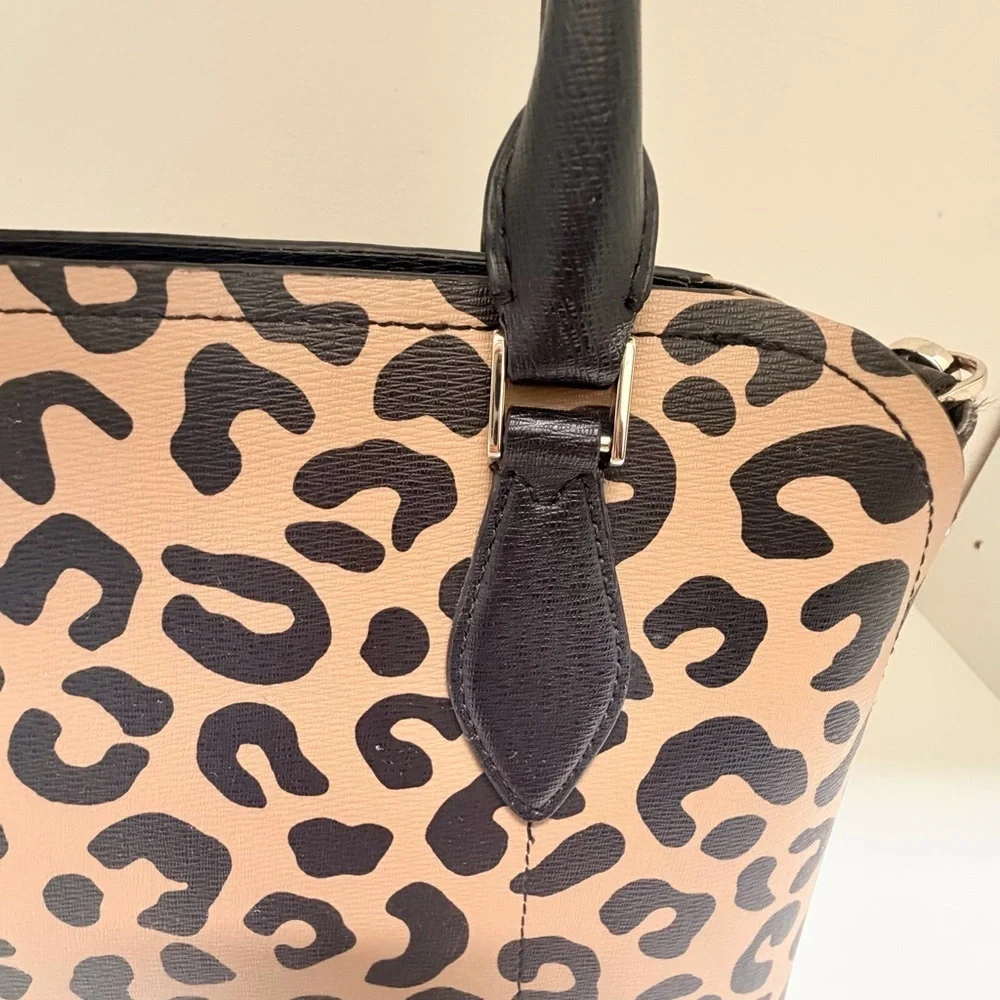 Kate Spade Darcy Graphic Leopard Small Satchel Crossbody Bag Black Trim office